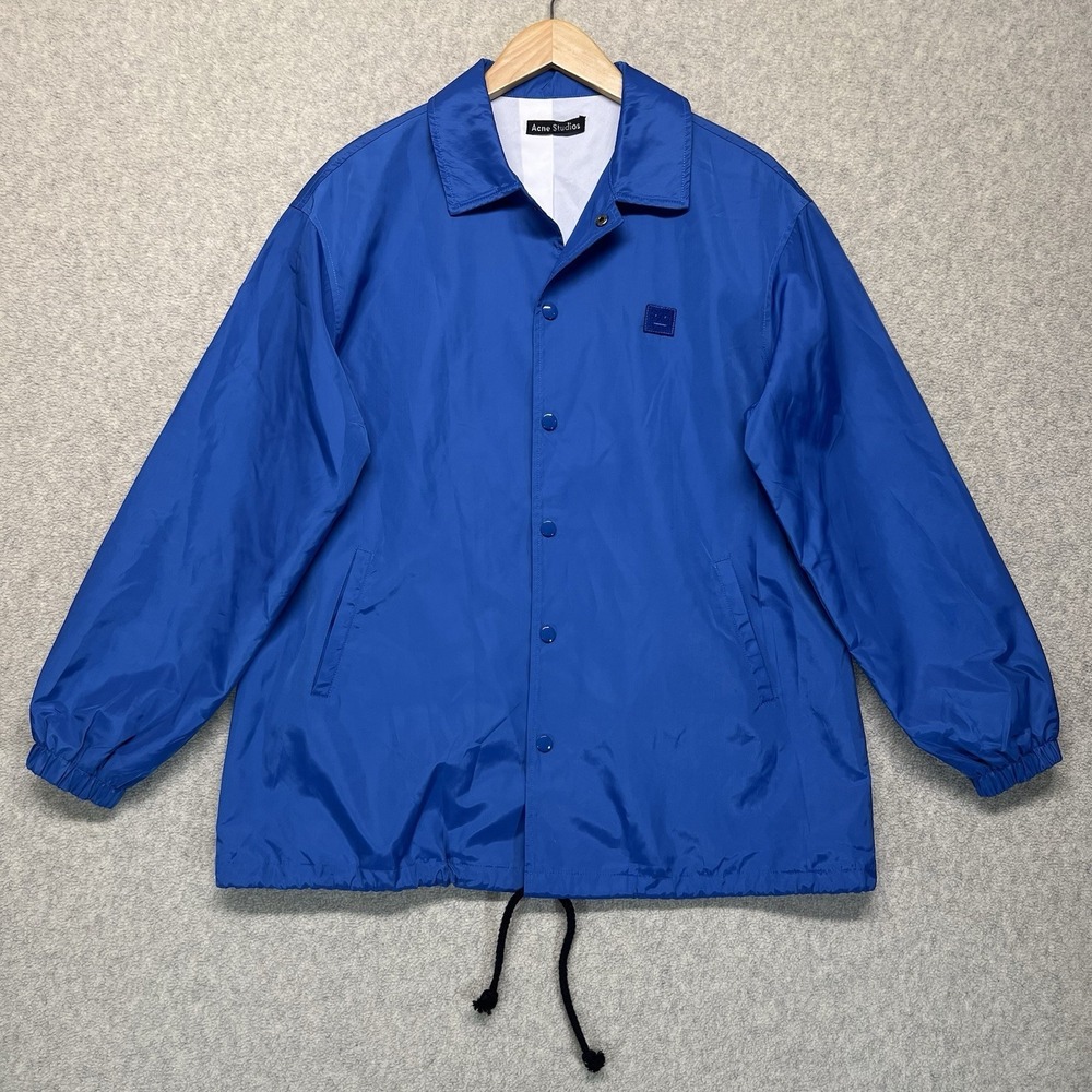 Acne Studios Mens Small Blue Coach Jacket Snap Front Face Patch Portugal